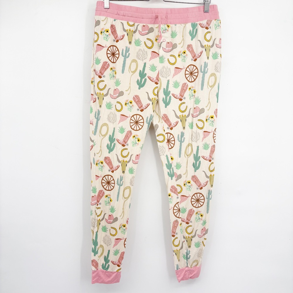 Little Sleepies Womens Western Pink Cowboy Boot Bamboo Jogger Pajama Pants M